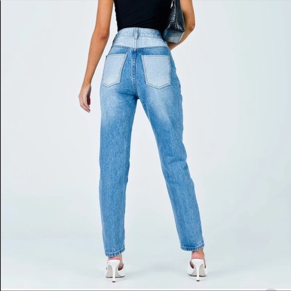 NEW Princess Polly Springfield Mom Mid Wash Two Tone Denim Jeans size 0 NWT - Picture 15 of 15